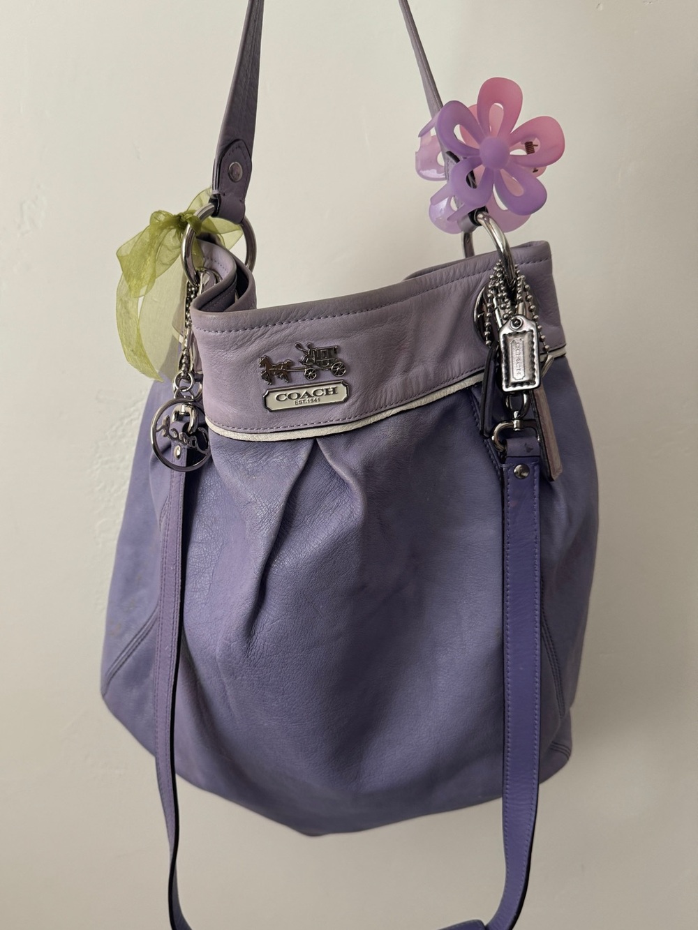 COACH Lavender Leather Shoulder Hobo with Charm Accents